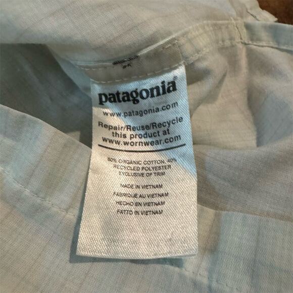 Patagonia Island Hopper Camp Shirt L Pale Green Vented Short Sleeve FLAWS - Picture 8 of 11